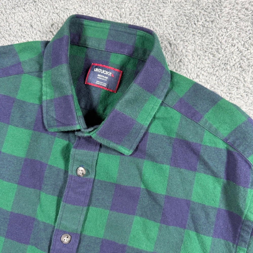 UNTUCKit Regular Fit Green Navy Buffalo Check Flannel Button Down Size‎ Medium